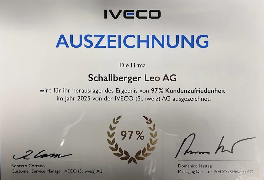 97% Kundenzufriedenheit – ausgestellt von IVECO (Schweiz) AG